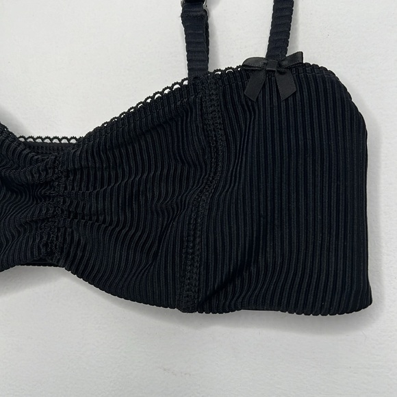 Frankie’s Bikinis Cleo Ribbed bralette bikini top in midnight black size XS bows - Picture 7 of 11
